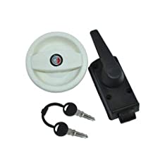 Cerradura exterior blanca con cerradura interior negra con asa para puerta de caravana con apertura a la izquierda…